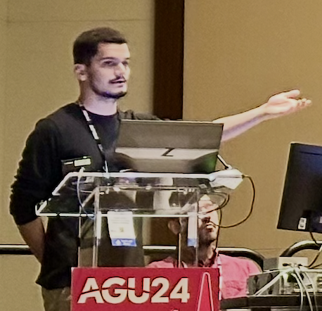 Pedro Silva presenting his research at AGU 2024